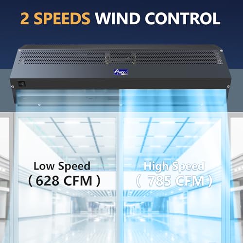 Awoco 24\" Black Super Power 2 Speeds 800 CFM Commercial Indoor Air Curtain, CE Certified, 120V Unheated with an Easy-Install Magnetic Door Switch