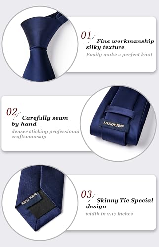 Image of HISDERN Mens Solid Color Ties Formal Satin Necktie and Pocket Square Set Classic Wedding Business Tie & Handkerchief
