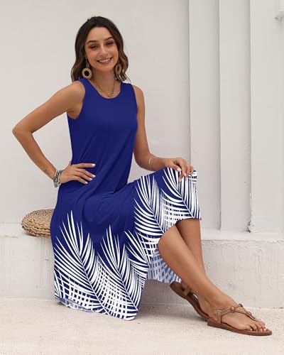 Image of AUSELILY Women's Summer Dresses Casual Sleeveless Midi Tank Beach Dress | Women's Asymmetrical Hem Sundress with Side Pockets, Great for Beach, Vacation & Daily Wear