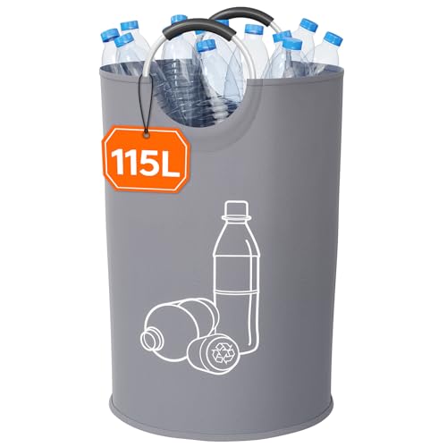 Lifewit 85L Raccoglitore di Bottiglie, Pattumiera Differenziata per Carta Straccia Bottiglie di Plastica e Vetro, Raccolta Differenziata con Manico in Alluminio, Contenitore Pattumiera Cucina, Grigio