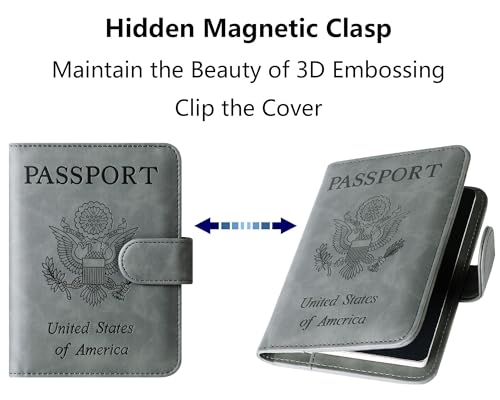 Image of Airtag Passport Holder Cover Wallet Travel Essentials Leather Rfid Blocking Case Vacation Luggage Must Haves Travel Accessories for Men Women (117#Grey)