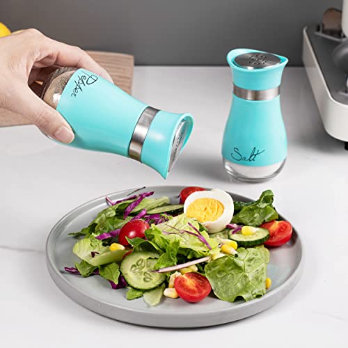 Salt And Pepper Shakers, Stainless Steel And Glass Bottle, Set Of 2, Turquoise #TOP4
