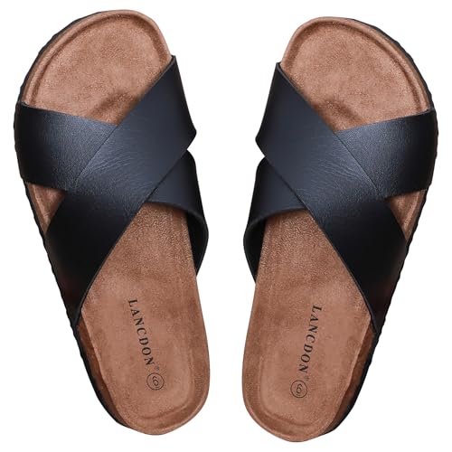 Image of Sandals Women Wide Width, Cork Footbed Arch Support Summer Beach Slide Sandals, Adjustable Strap for Wide Feet