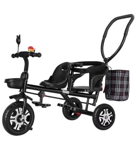 Toddler Push Trike with Parent Handle,Children's Stroller with Rear seat for 2-5 Years Old,Riding Pedal tricycles with Rear Bag,Rear Wheel with Foot Brakes (Black)