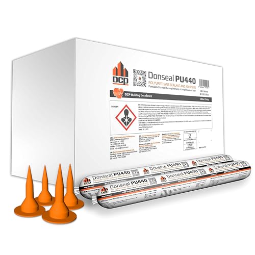 Image of DCP Donseal PU440 Polyurethane Sealant for Concrete, Sidewalk 20 Pack with 20 Nozzles - Expansion Joint Filler, Non-Sag Caulk for Foundation, Walls, Sausage, 20.2 fl oz - Grey, Box of 20