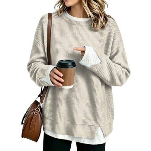 Oversized Sweatshirt for Women Waffle Long Sleeve Crew Neck Sweatshirts - image 1