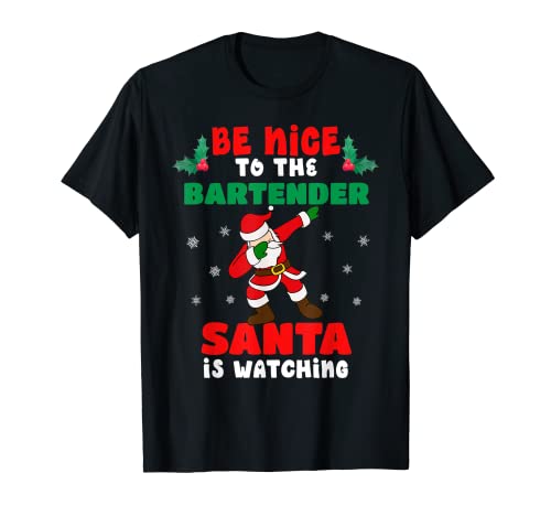 Barman Christmas T-shirt Funny Santa Is Watching Camiseta