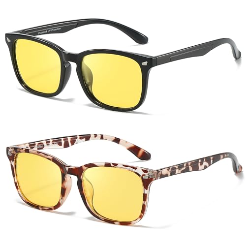 Myiaur 2 Pack Night Vision Glasses for Women,Night Glasses for Driving with Yellow Lens Anti Glare Polarized UV400 Protection