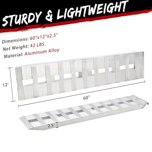 GarveeTech Aluminum Trailer Ramps,6000 Lbs Heavy-Duty Aluminum Loading Ramps with Top Hook Attaching End, Universal Loading Ramp for Truck Auto,Tractor,Motorcycle,Lawn Mower,Snow Blower, 60"x12",2pcs by GarveeTech - Image 4