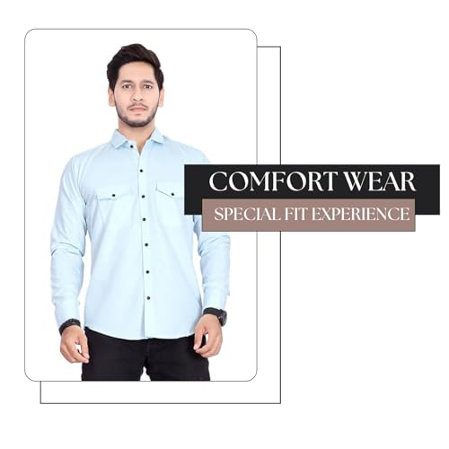 Image of Men's Cotton Spread Collar Full Sleeve Regular Fit Solid Casual Shirt with Double Pockets - Stylish Comfortable Shirt for Everyday Wear