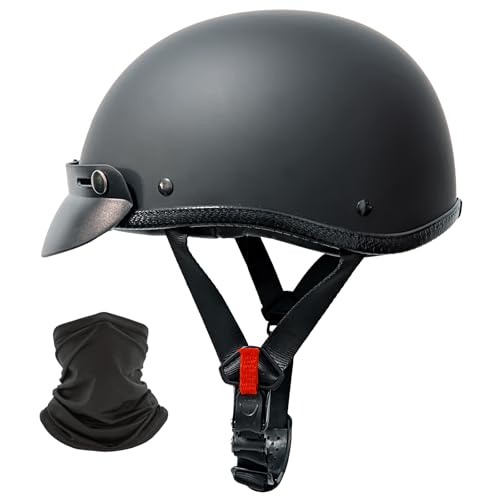 Motorcycle Half Helmet,Half Shell Helmet,Matte Black,DOT/FMVSS 218 Approved (Medium)