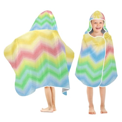 Kigai Rainbow Curves Hooded Beach Towel for Kids Soft Absorbent Quick Dry Bath Towel with Hood Lightweight Toddler Shower Pool Bath Wrap for Boys Girls