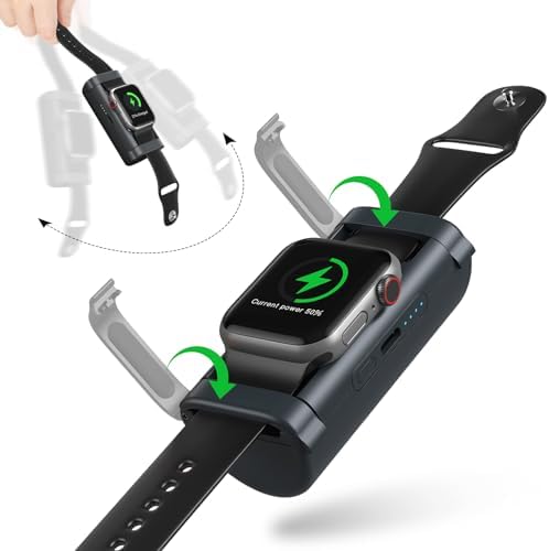 NEWQ Lockable Mini Portable Charger for Apple Watch Power Bank Keychain 1800mAh iwatch Magnetic Charger for Apple Watch Series 9/8/7/6/5/4/3/2/1/SE