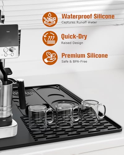 Image of Silicone Coffee Maker Mat for Ninja Luxe Espresso Coffee Machine ES601 /ES701 & Most Home Espresso Machines - 23 inchx15 inch Large Anti-Slip Heat-Resistant Bar Mat - Accessories for Ninja Luxe Cafe