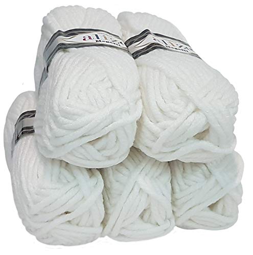 Super Dicke Wolle Alize Megafil zum Stricken und Häkeln 500 g. Strickwolle Paket ( 5 x 100g.) in verschiedenen Farben (weiß ( 55 ))