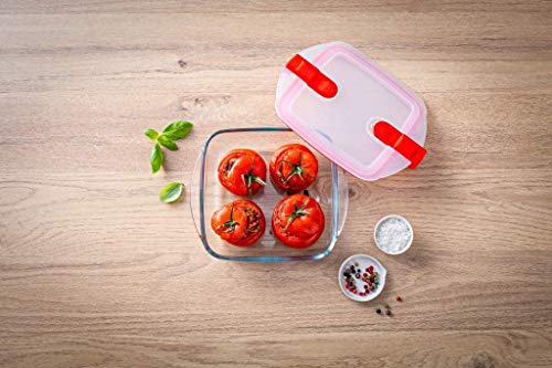 Pyrex Microwave Safe Classic Square Glass Dish with Vented Lid 0.35L Red (Pack of 2) - Image 4