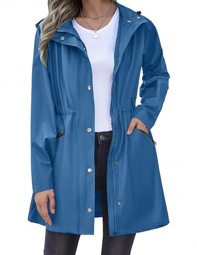Zeagoo Women Rain Jacket Waterproof Lightweight Long Hooded Raincoat Trench Windbreaker Jacket - Main Image