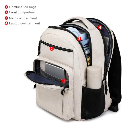 Image of School Backpacks for Teens Boys and Girls, Laptop Teens backpack with USB Charging Port, 15.6 Inch Water Resistant Mochila for Work, College, Beige
