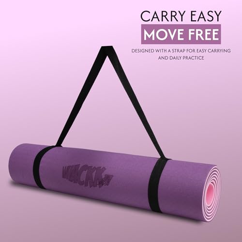 Image of Whackk TPE 6mm Laser Engraved Position Marking Yoga Mat|Pink & Purple Dual Colour|6 mm TPE Non-Slip Mat with Carry Strap|Lightweight & Eco-Friendly Non Toxic I Exercise and Fitness