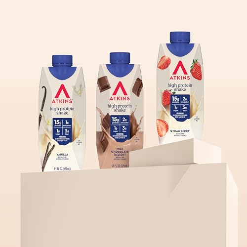 Image of Atkins Best Sellers Protein Shake Variety Pack, Strawberry, Vanilla and Milk Chocolate Flavored Protein Shakes, 15g Protein, 3g Fiber, GLP-1 Friendly, 12 Count