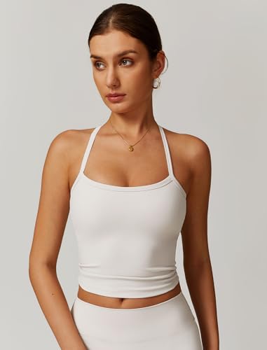 Image of QBGJTD Womens Longline Sports Bras Cross Back Active Gym Yoga Padded Workout Crop Tank Top with Built in Bra