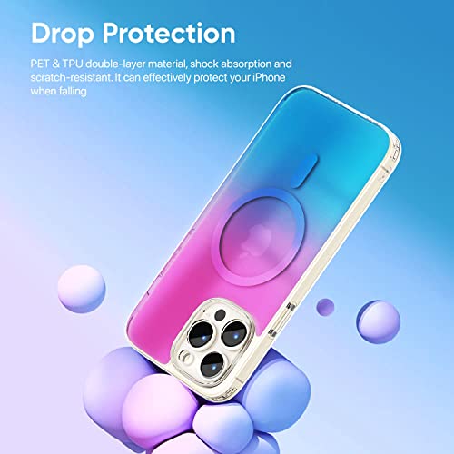 Image of eller sante Zurich MAGPRO Gradient Colored for iPhone 14 Pro Case Cover, Transparent, 6 Feet Drop Protection, Shockproof, Scratch Resistant, Slim, Compatible with MagSafe Back Cover - Pink& Blue