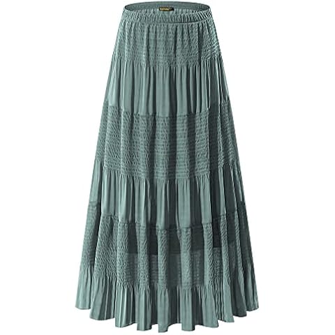 NASHALYLY Women's Chiffon Elastic High Waist Pleated A-Line Flared Maxi Skirts, Sage Green, Large Cover