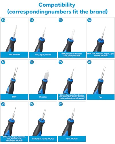 RUIZHI 23-TLG Terminal Removal Tool Kit - zum Entfernen von Fahrzeugkabelbaum Steckern, Universal KFZ Steckverbinder Entferner mit Handschuhen, Geeignet für Runde und Flache Klemmen