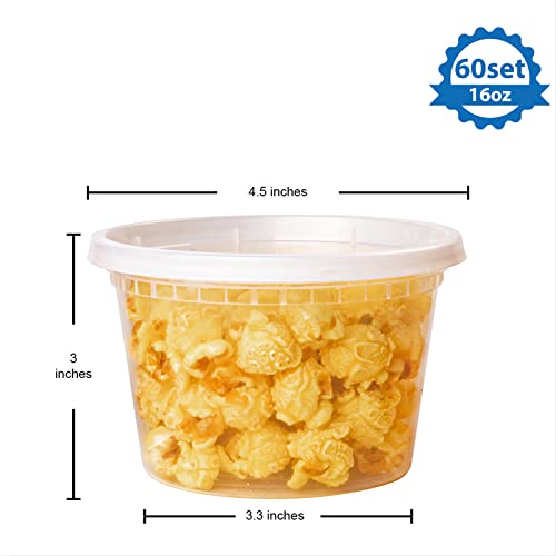 Orgtiv [60 Sets] 16Oz Small Plastic Deli Containers With Lids,Disposable Food Storage Containers With Lids,Freezer Take Out Soup Containers For Meal Prep Leftover,Bpa Free Clear Togo Containers Pint #TOP1