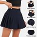 SANGTREE Women's Quick Dry Pleated Tennis Skorts Skirts, High Waisted Cute Running Golf Athletic Mini Skirt with Shorts Pockets, Navy, US M