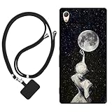 Sunrive Funda Compatible con Sony Xperia Z3 Plus,Slim Fit Gel Mate Carcasa Case Bumper de Impactos y Anti-Araazos Espalda Cover (Sombra de Espalda,Luna,Estrellas)+1 X Correa Universal