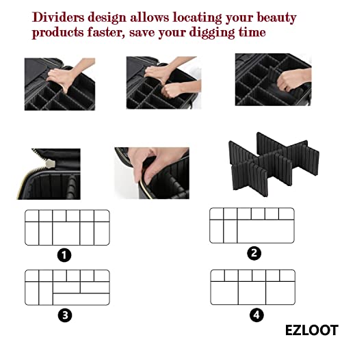 Image of Travel Makeup Case, Professional Cosmetic Train Cases Artist Storage Bag Make Up Tool Boxes Brushes Bags with Compartments Vanity Organizer (16 INCH(1 Layer), Black & White)