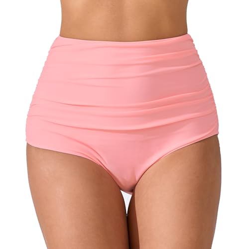 JOYBIK Women’s High Waisted Full Ruched Bikini Swim Bottoms Tummy Control Full Coverage Swimsuit...