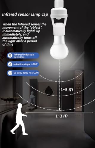 Lightstar INFRARED SENSOR LAMP HOLDER 3 Motion Sensor Light Socket,E26/E27 Screw In Light Bulb Holder Adapter Light Control Indoor Only,Auto On/Off Motion Activated Light Socket thumb #5
