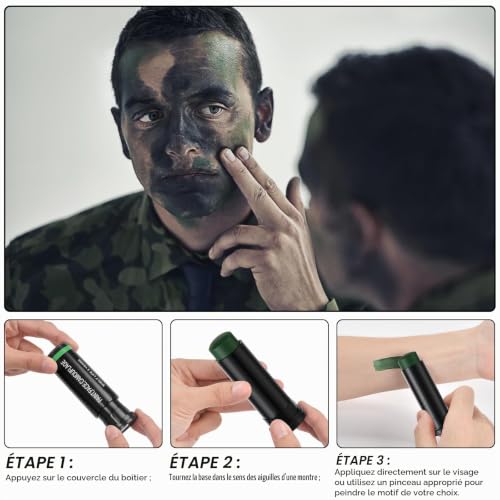 Aomig 3 PièCes Camouflage Peinture Visage Crayon corporel en bâton, Camouflage de Faciale Couleurs D’armée, Maquillage de Peinture Corporel halloween, A-Trois Couleurs(90 g) – vue 4