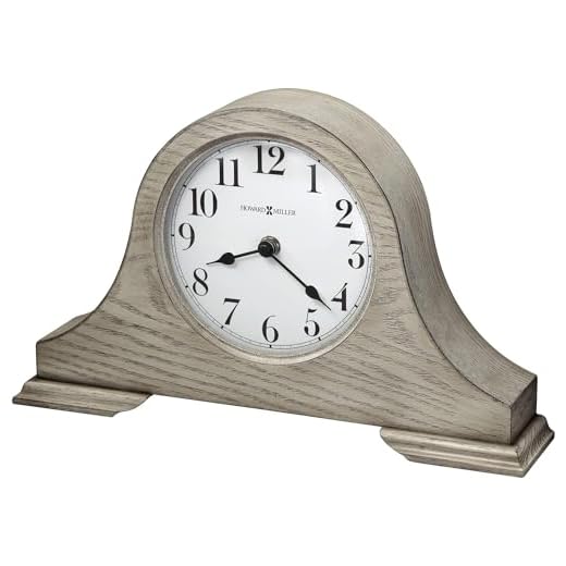 Howard Miller Nampa Mantel Clock II 549-751 – Warm Gray Finish, Crisp White Dial, Convex Glass Crystal, Tambour Style, Vintage Home Décor, Quartz Movement