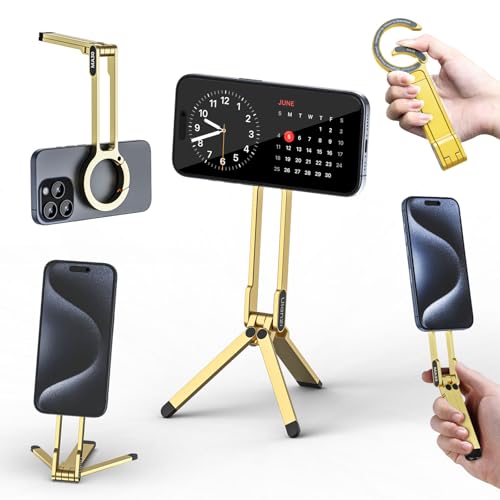 Image of ULANZI MA30 Magnetic Phone Tripod Stand for iPhone - Aluminium Maglock Smartphone Mini Tripod Pocket Cell Phone Stand Strong Magnet Quick Mount Compatible with iPhone 16 15 14 13 12 Series, Gold