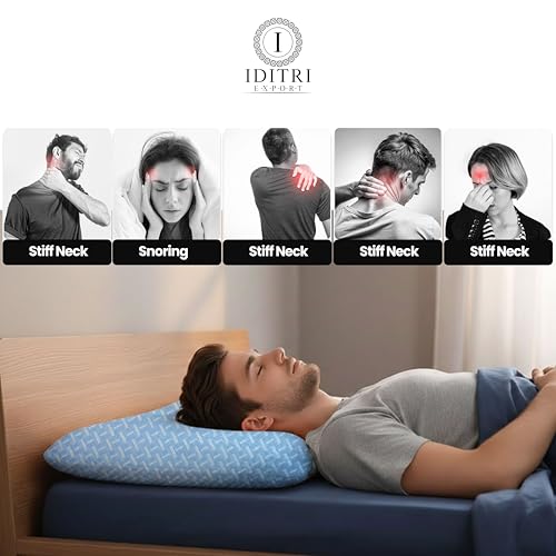 Image of Sky Geometric Ultra Slim Memory Foam Pillow, 55x40x5 cm for Spinal Health, Breathable Jacquard Fabric Cover, Orthopedic Bedding for Stomach and Back Sleeper, Aligned Spine aid Unit