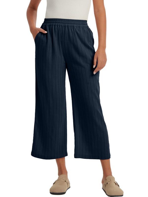 Les umes Damen Weitbeinige Hose Hochtailliert Leinen Viskose Mix Harem Plus Size Crop Elastische Taille Sommer