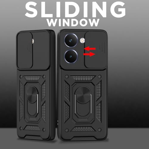 Image of Luxe Back Cover for Realme P3 Ultra 5G | D10 Tough Armor Case | Sliding Camera Shield | 360 Protection | Kickstand Ring Holder | Military-Grade Shockproof Bumper Case