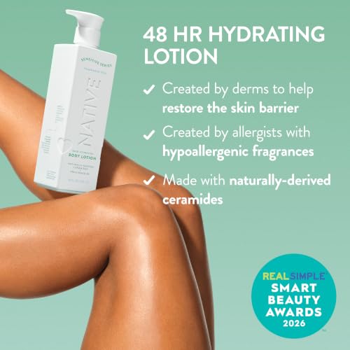 Native Sensitive Body Lotion, 48H Hydration for Soft Skin, Hypoallergenic Fragrance, Free from 81 Known Allergens, Naturally Derived Ceramides, Fragrance Free, 18 Fl Oz - image 2