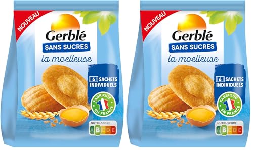Gerblé La Moelleuse Sans Sucres – Gâteau Moelleux Individuel, Sans Huile de Palme, Format Pratique à Emporter 150g (6 sachets) (Lot de 2)