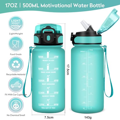 KollyKolla Trinkflasche 500ml，Trinkflasche mit strohhalm, Sport Trinkflasche mit Zeitmarkierung… – Ansicht 5