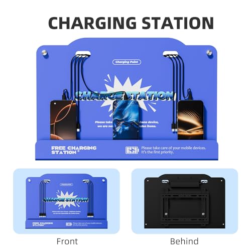 Estación de carga de pared de 8 puertos azul con cables universales para iPhone y Android 2