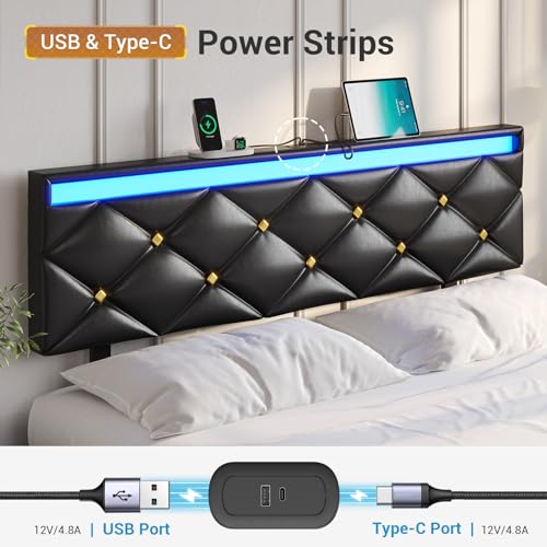 Image of Hasuit Floating Bed Frame Full Size with LED Lights and Charging Station, Modern Full Platform Bed with Vegan Leather Upholstered Headboard, No Box Spring Needed, Noise Free, Easy to Assemble
