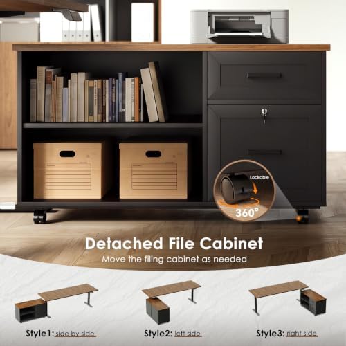 OffiGo 63" L Shaped Electric Standing Desk with File Cabinet, Walnut/Black - 5