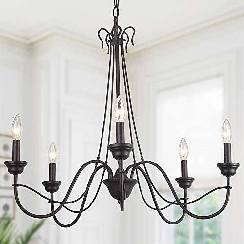 LOG BARN Black Chandelier for Dining Room, Farmhouse Chandelier in Brown Rust Metal Finish, 5-Light, 28 Dia