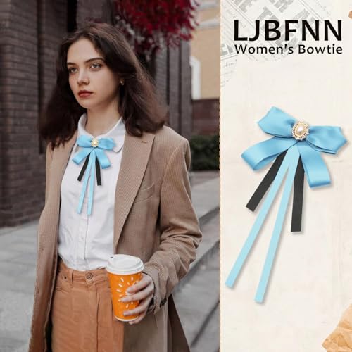Image of LJBFNN Womens Bow Tie, Clip on Bow Ties Pre Tied Bowtie for Women Girls Ribbon Rhinestone Bow Tie for Shirt Uniform Wedding