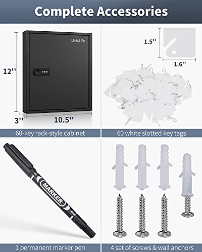 Uniclife 60-Key Slotted Key Cabinet With Combination Lock Wall Mounted Steel Key Organizer With Resettable Code Black Digital Security Box With Slotted Racks White Key Tags And Permanent Marker #TOP4