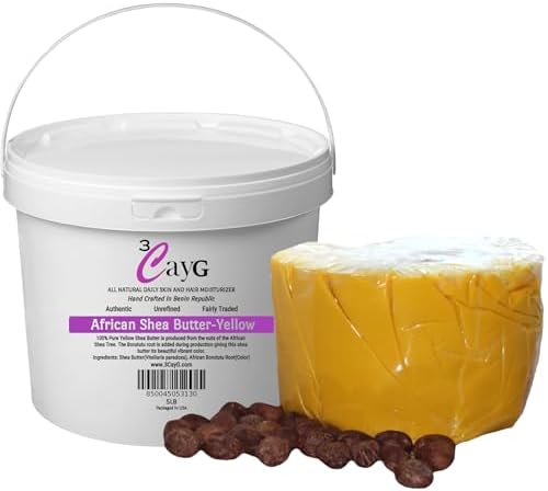 3CayG Direct Raw Organic Yellow Shea Butter 5LB Pail Clean Ready to Use Bulk Shea Butter Raw African Shea Butter Great for Body Butters Soap Making Haircare Skincare DIY Beauty Products